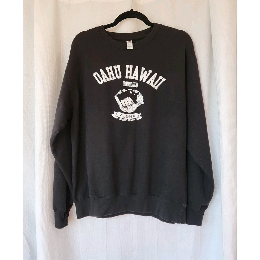 OAHU  Hawaii ALOHA Waikiki Beach crew neck sweatshirts‎ Black Sz Large